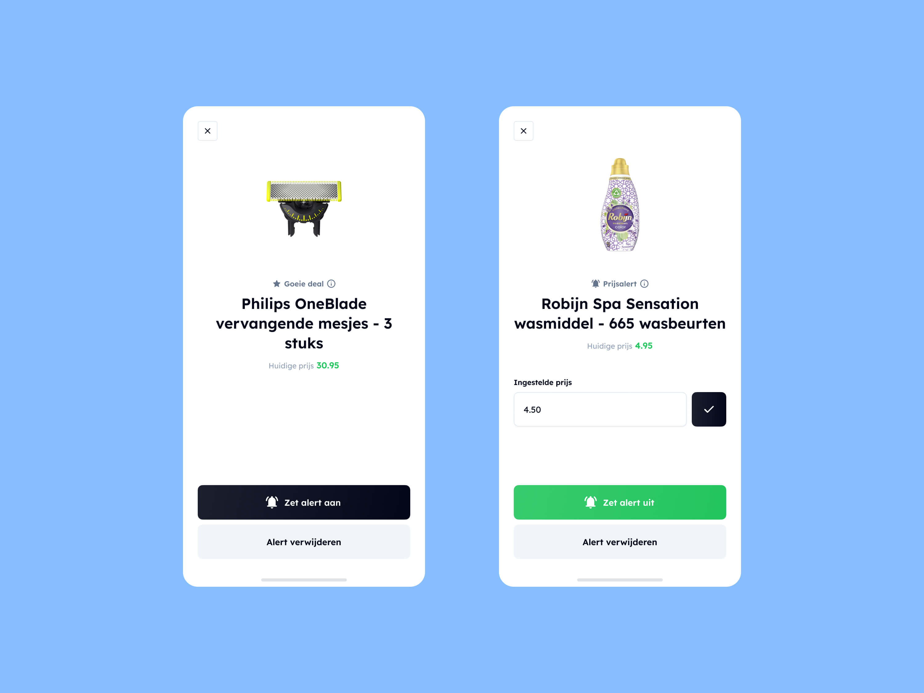Deal.nl mobile screen overlays