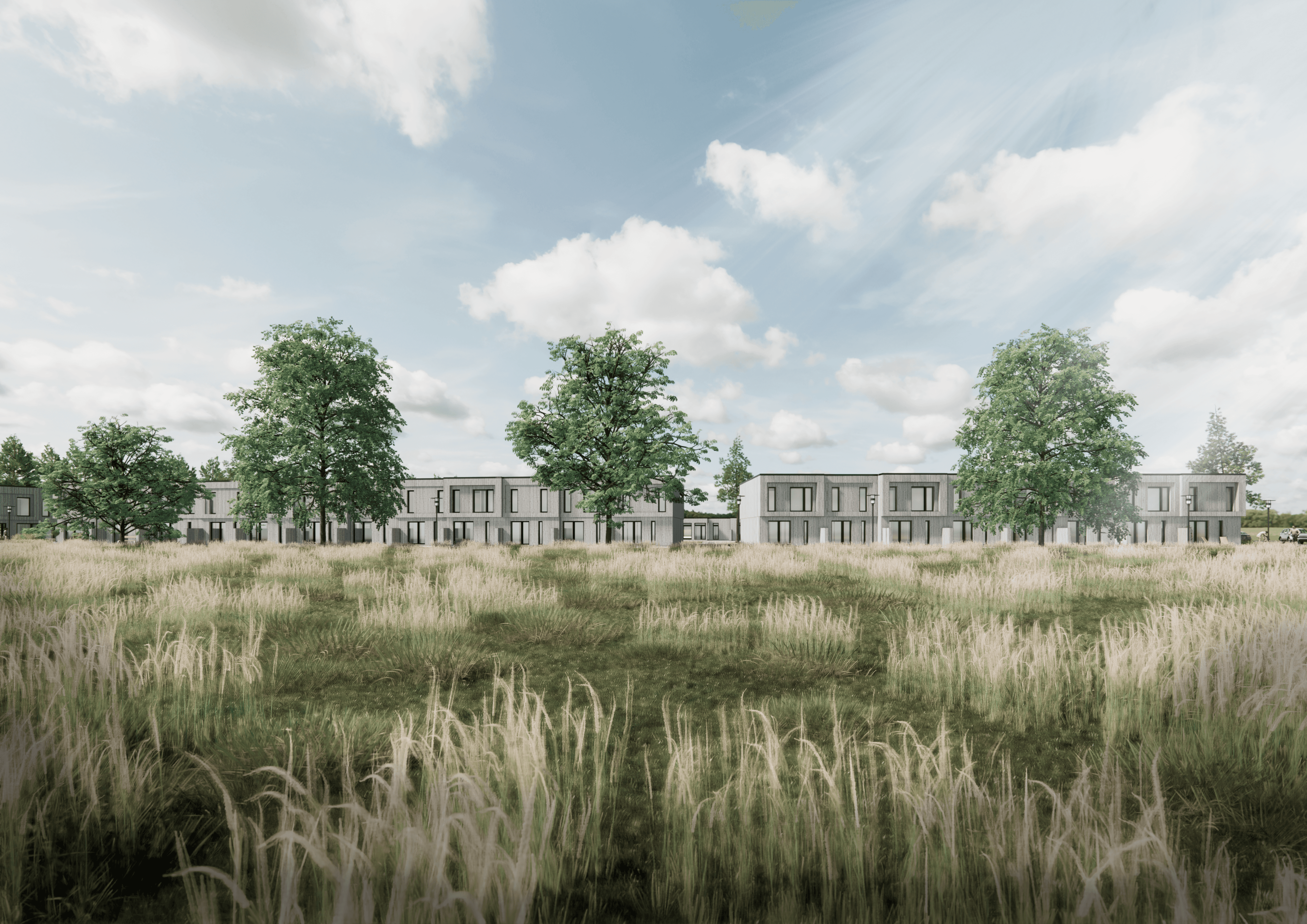 Modern glass building with illuminated interior and reflections at sunset