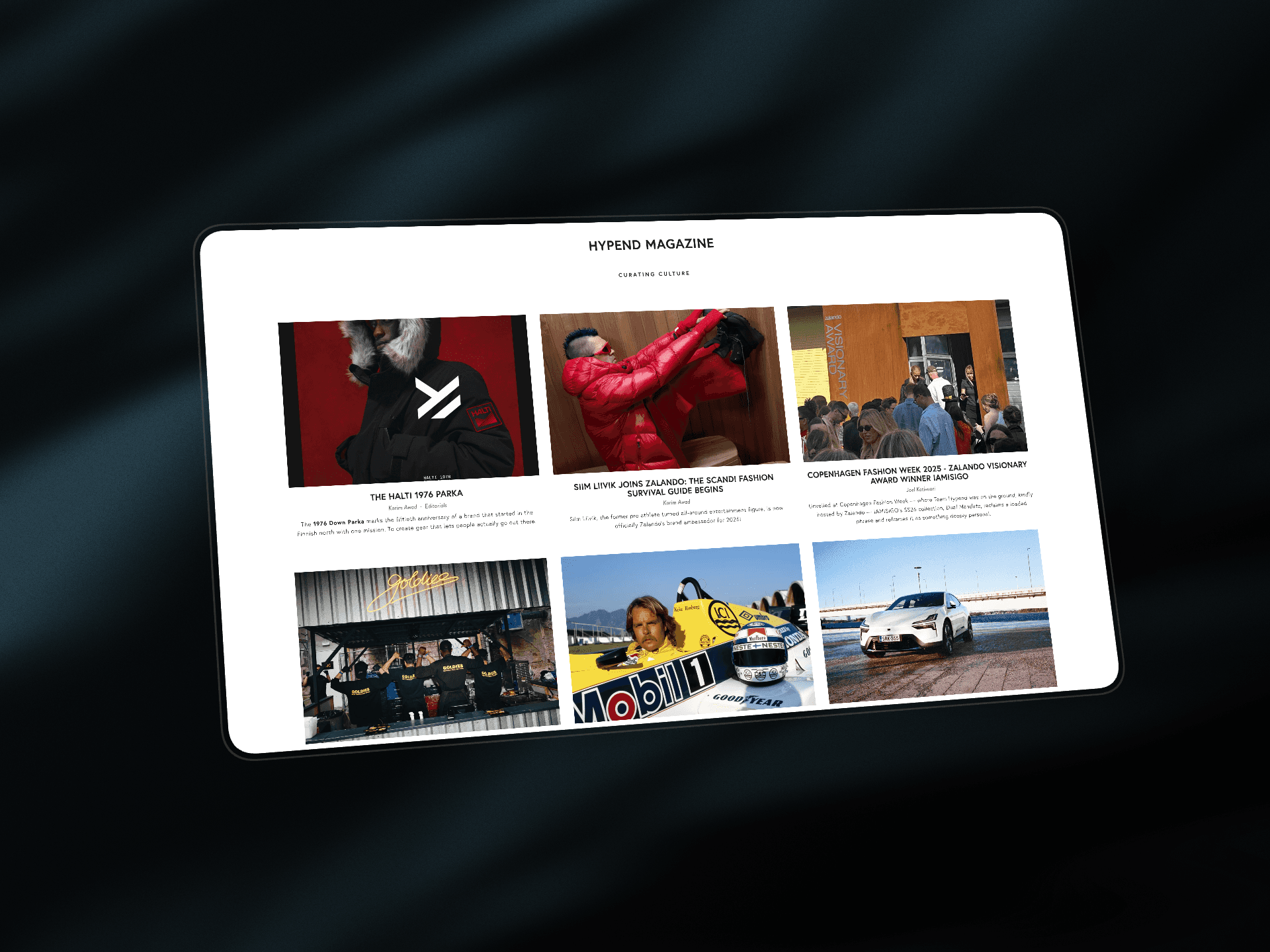 Web mockup of Hypend's online magazine