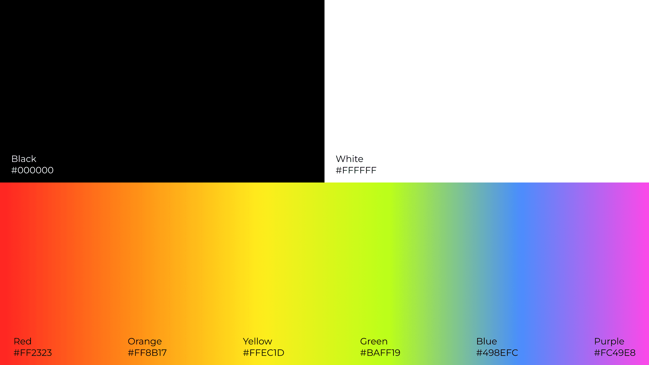 The Vitame color palette, which features black, white, and a vibrant rainbow gradient.