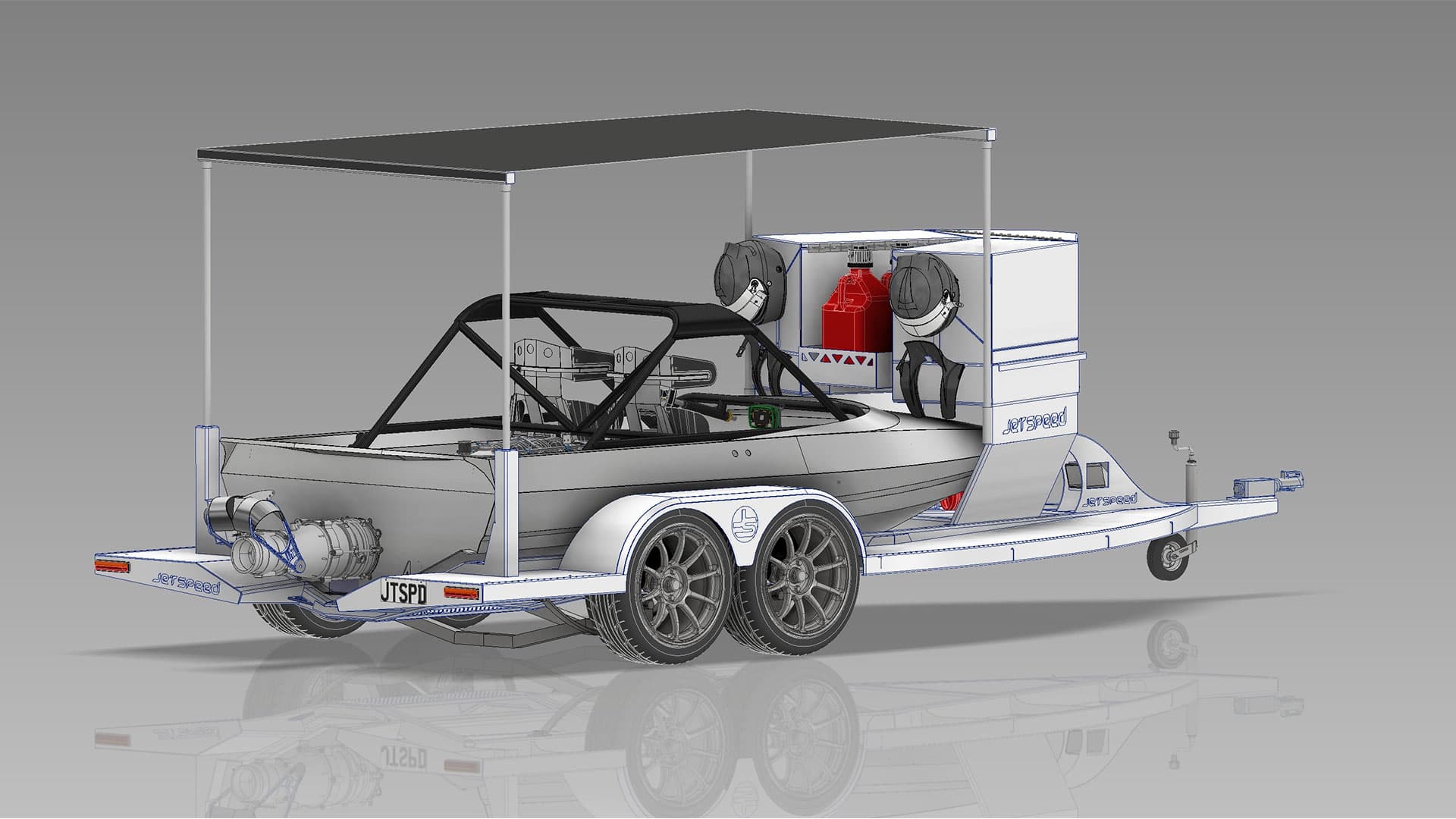 JETSPEED FULL SPRINT RACE TRAILER DESIGNWITH FRONT TOOL BOXS & REAR TABLE