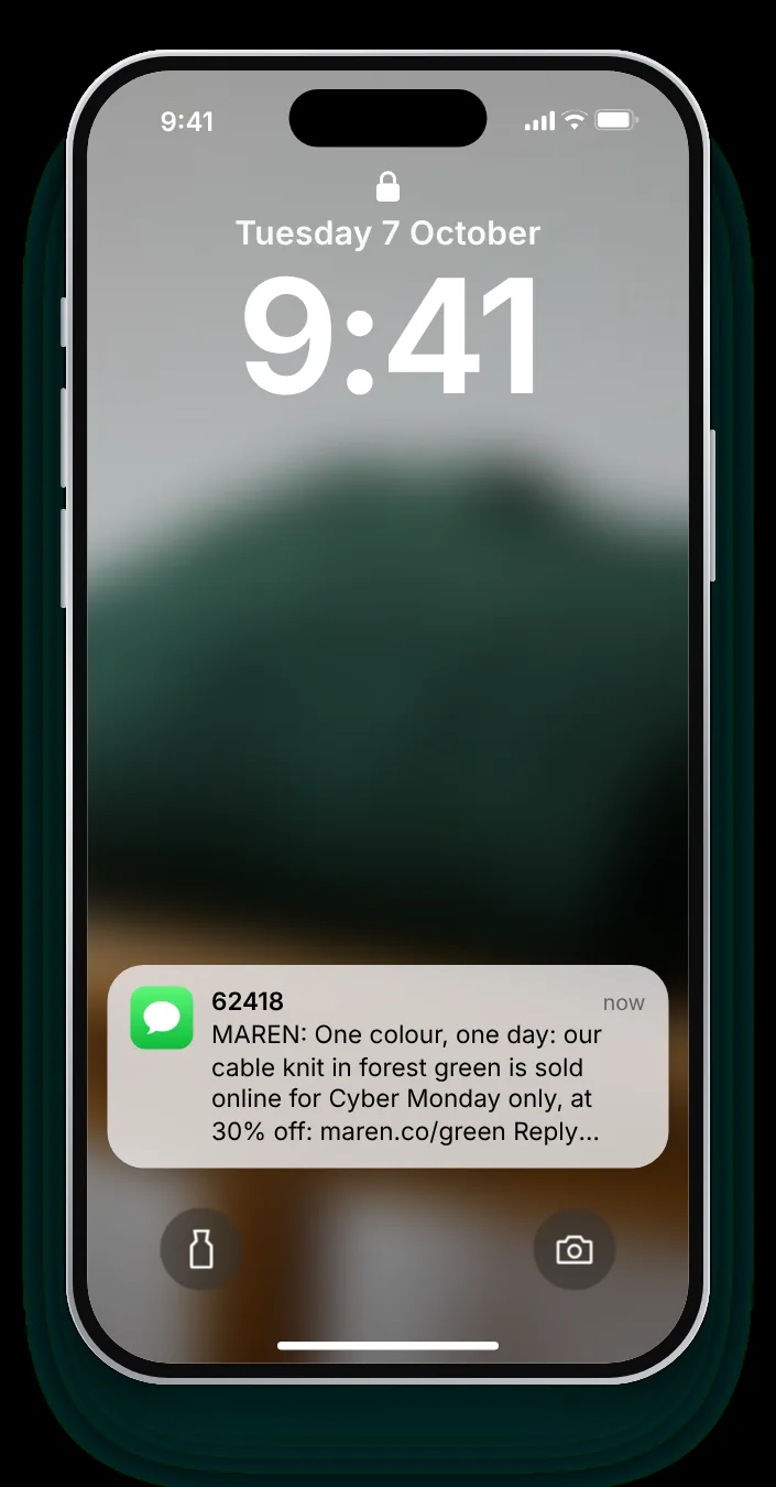 The one-day colour text as a notification on an iPhone lock screen