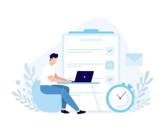 Key elements of an effective out of office message illustrated with icons.