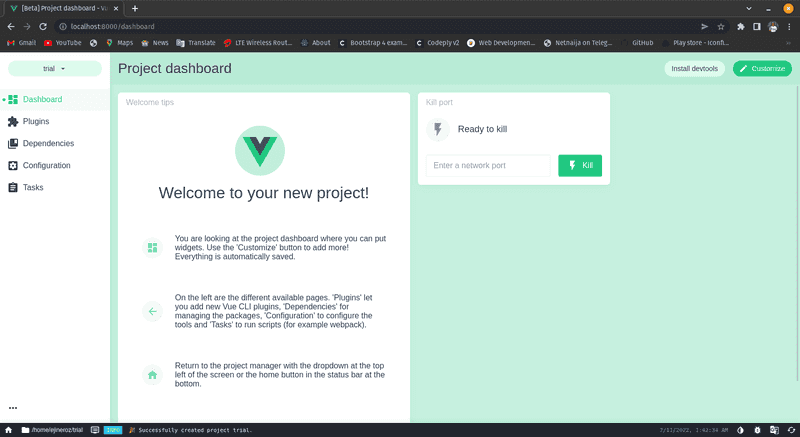 The new Vue project dashboard.