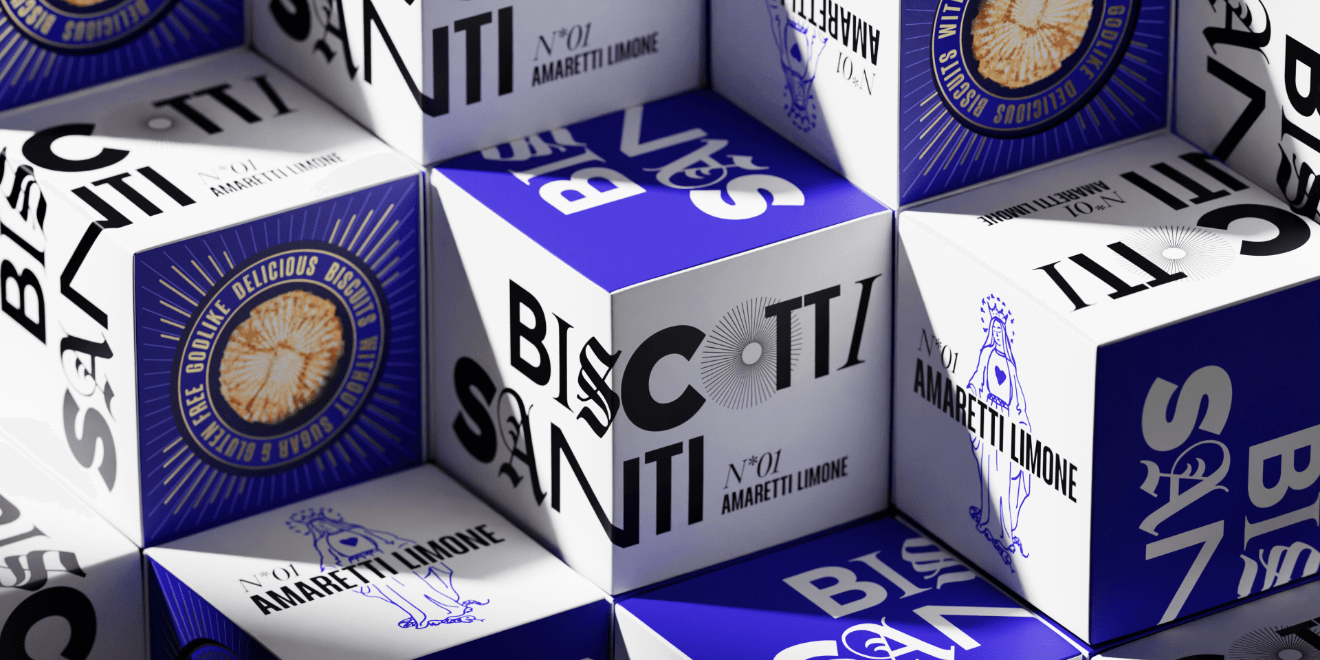 Biscotti Santi Packaging Design – typografisch geprägte Schachteln