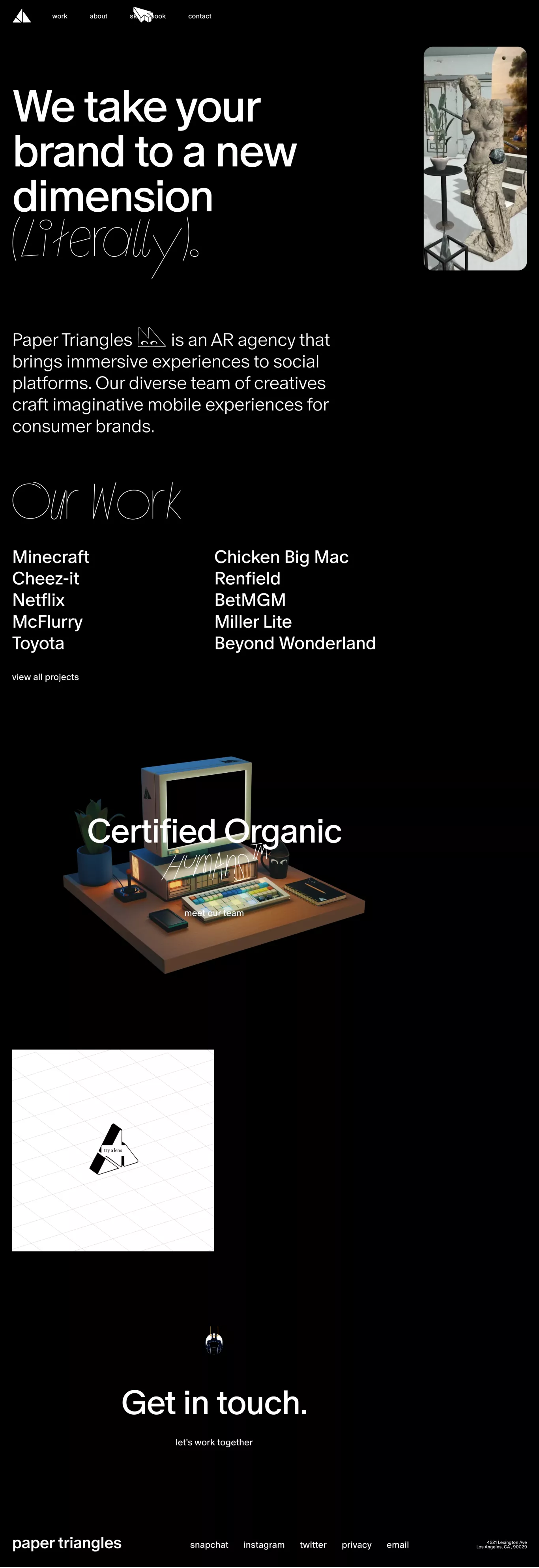 Paper Triangles · AR agency for social p portfolio page screenshot showcasing Design and Tech design