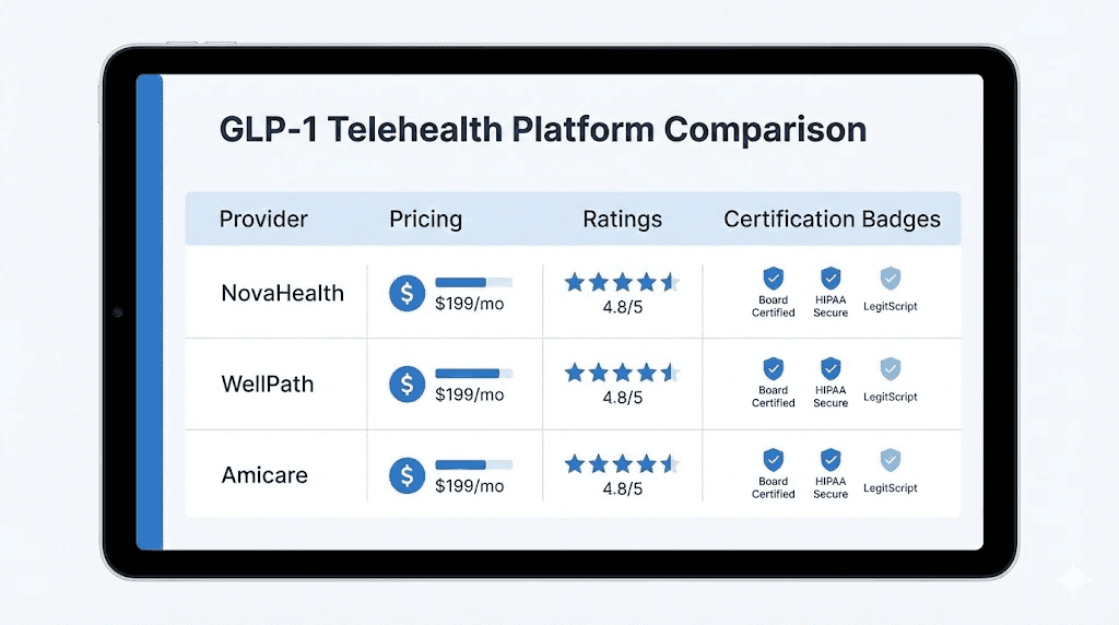 Direct Meds semaglutide telehealth platform comparison chart