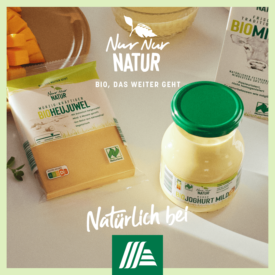 Social media content communicating Naturland-certified organic products through authentic everyday consumption moments.