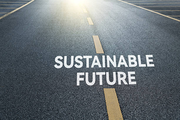 sustainable future writen on the surface of a road