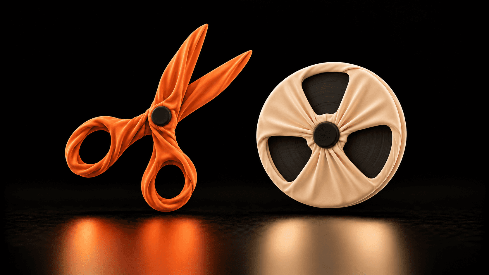 Separate cloth scissors and an audio reel illustrate why editing a recording changes its timing references.