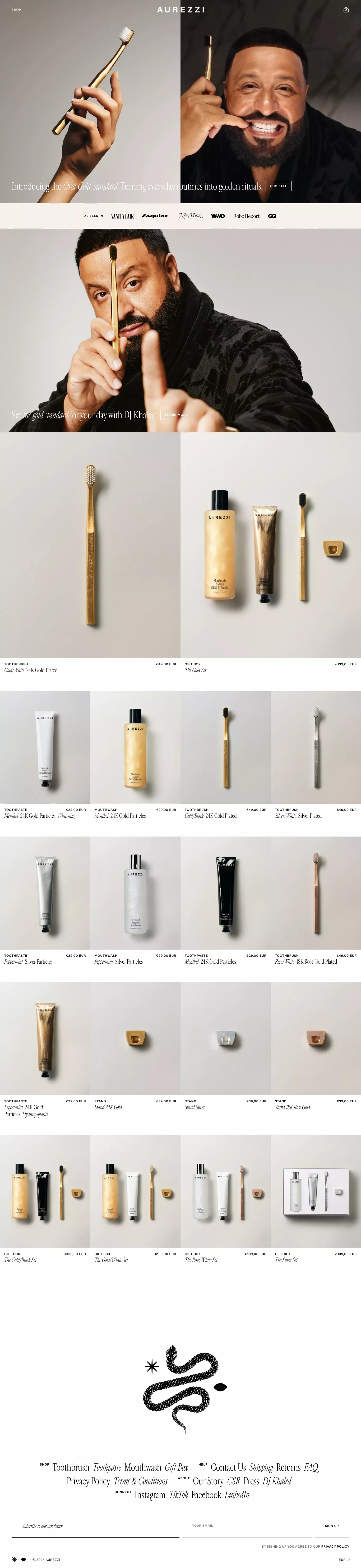 AUREZZI Official Site ecommerce page screenshot showcasing Beauty and Ecommerce design