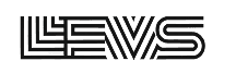 Abstract logo 'LEVS', opgebouwd uit horizontale en verticale lijnen.