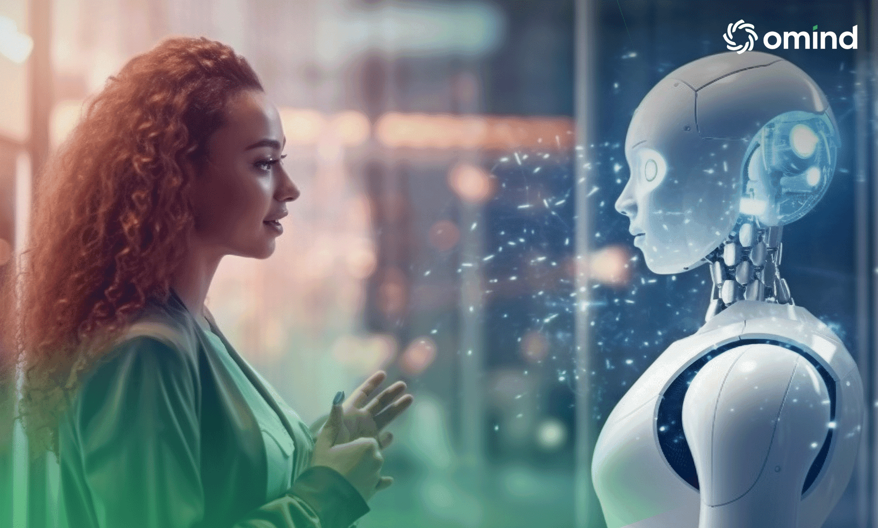 A woman interacting with a robot.