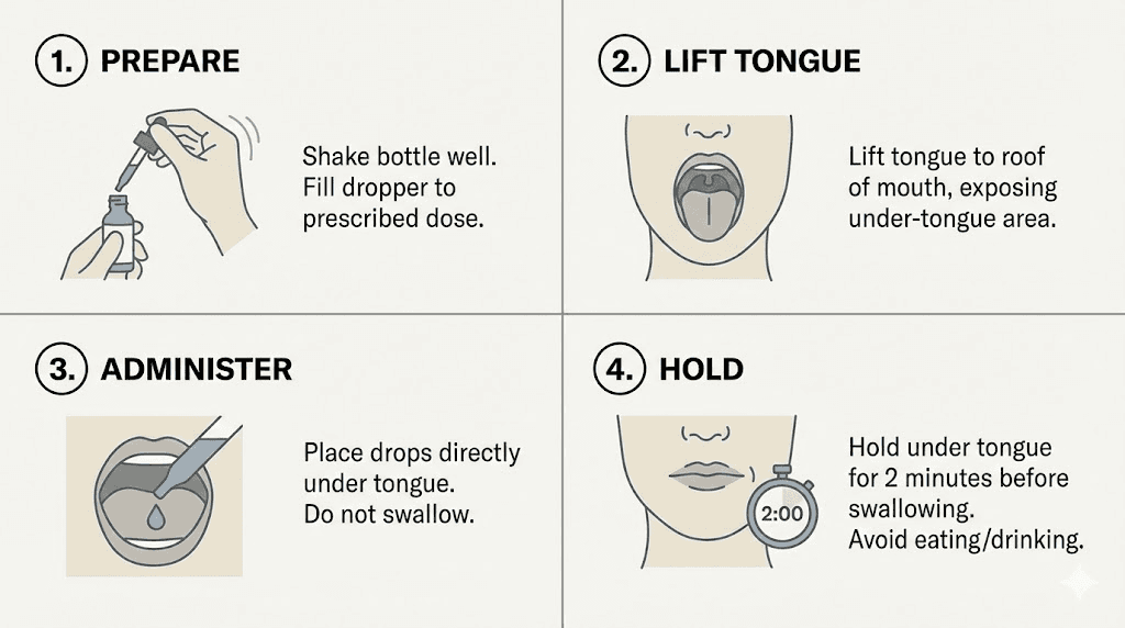 How to correctly place sublingual peptide under the tongue step by step