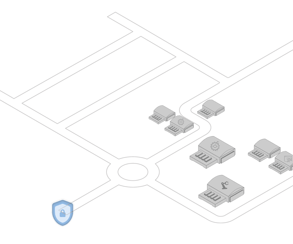 Illustrated traffic network of a new development area with a castle symbol at the end of the street and initial buildings.