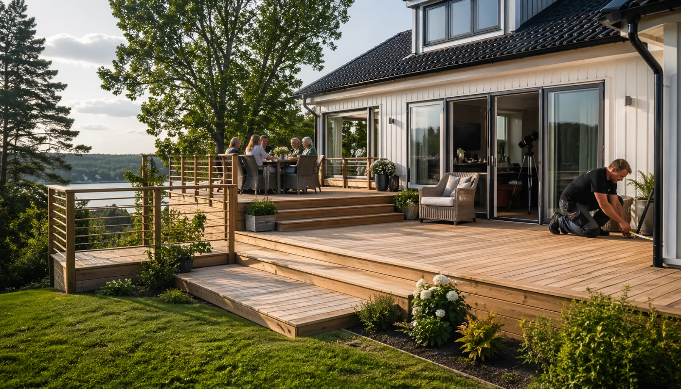 a man in a yellow shirt is working on a roof