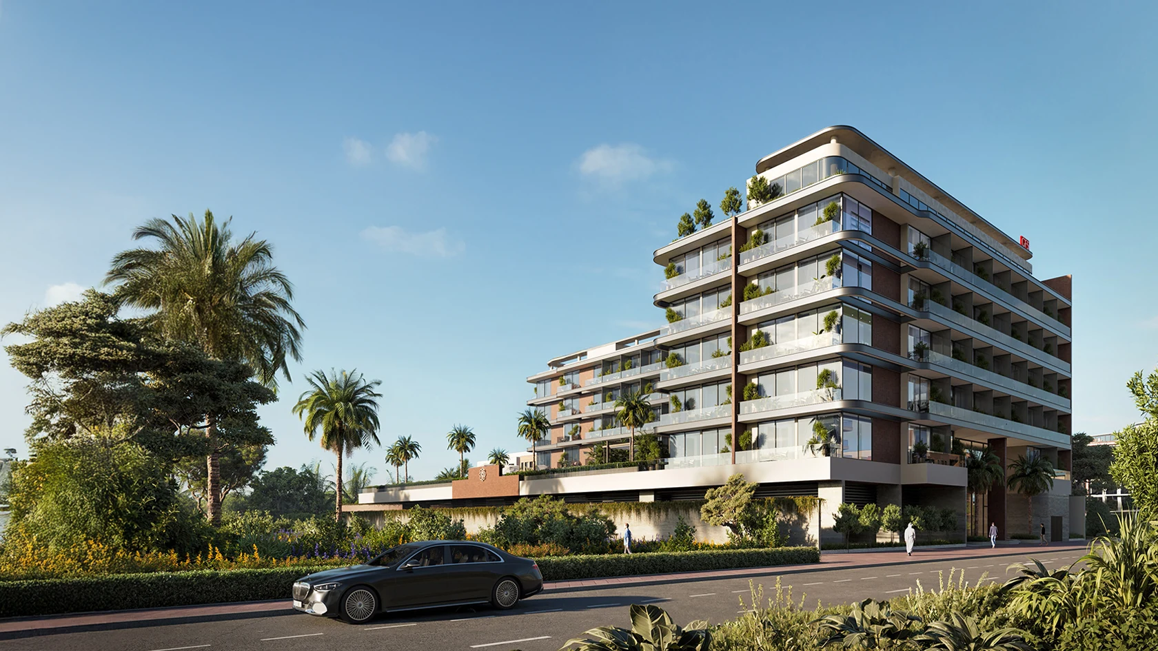 Artist's rendering of the Coventry 49 apartment building, showcasing its modern design and architectural features.