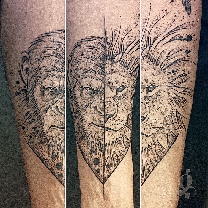 Caesar & lion  - Animaux, Sketch, Pop Culture par Julien Joolz à Grinoir Tattoo