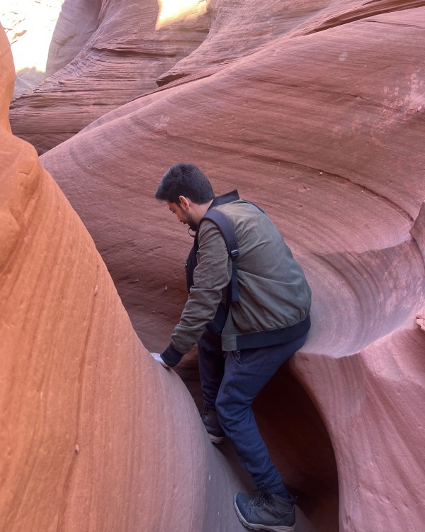 Taha going into a slot canyon