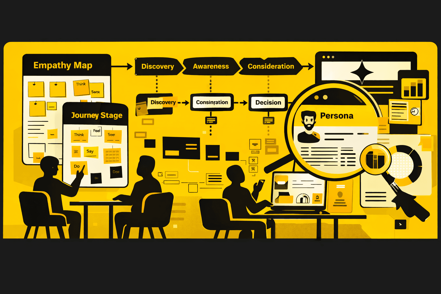 persona data review workflow showing empathy mapping and journey updates