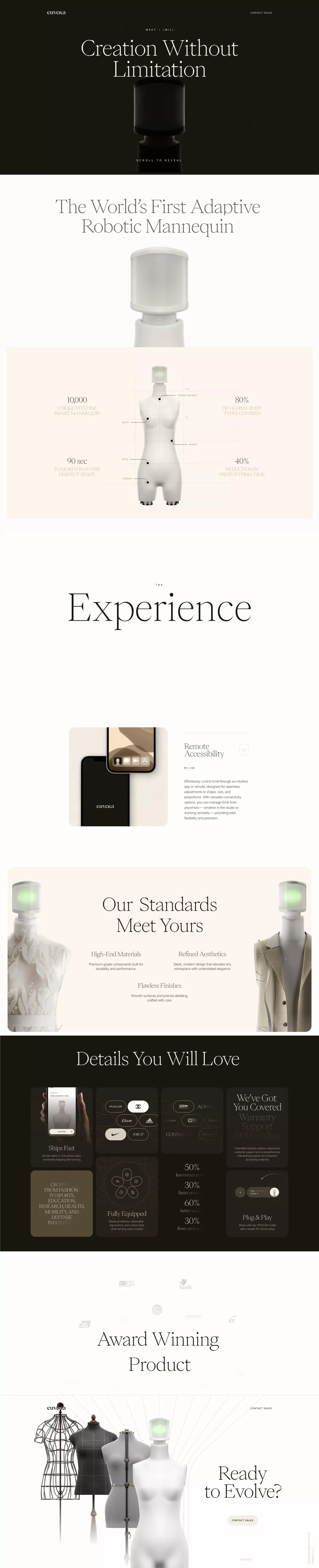 Euveka - Scalable and connected robot ma ecommerce page screenshot showcasing Fashion and Tech design