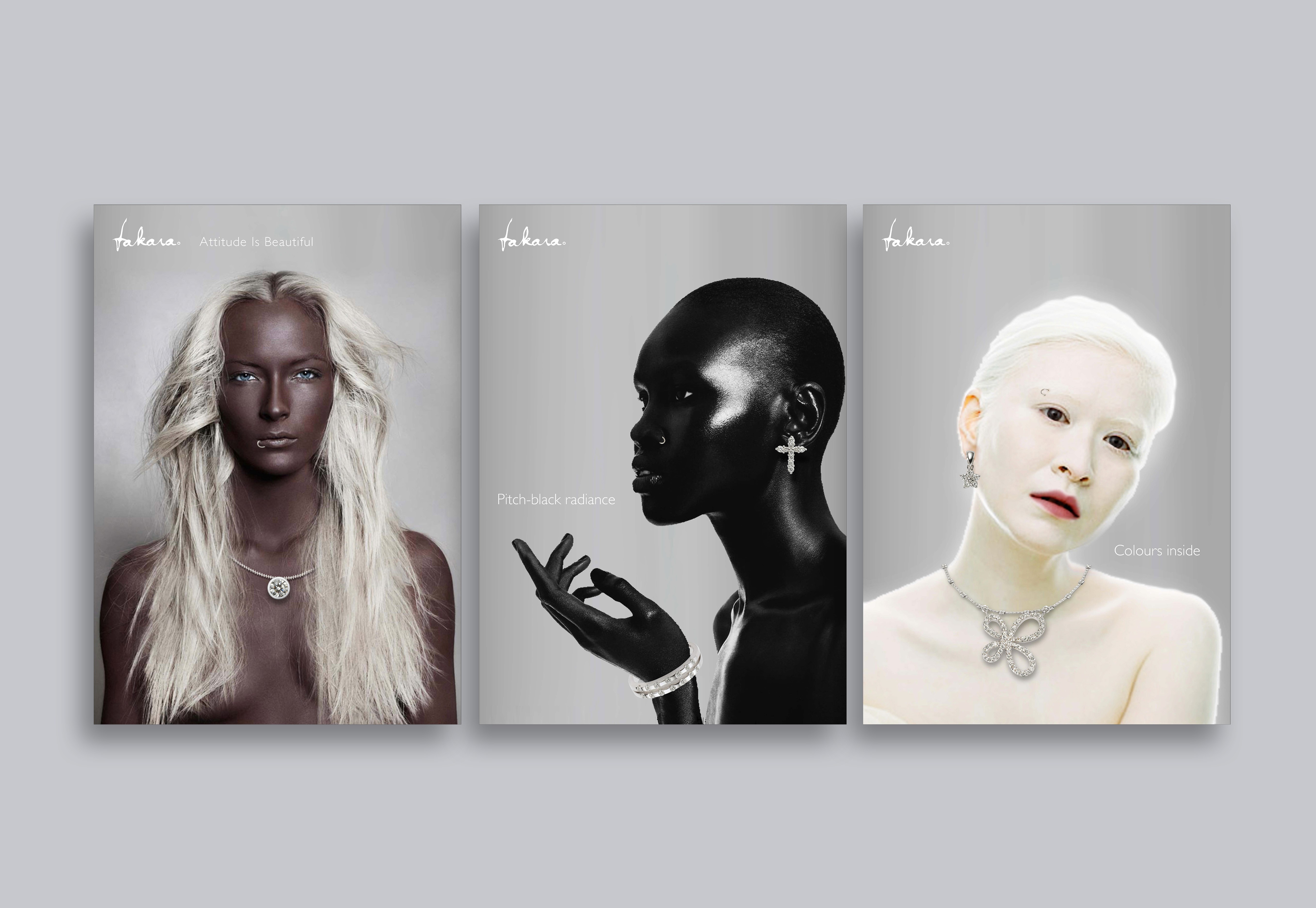 image of a dark tanned looking woman with blue eyes, blond hair, a black woman and a pale white looking  wearing diamond earring 