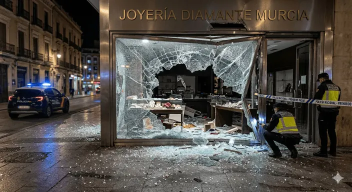 Escaparate de una tienda de ropa en el centro comercial destrozado tras un acto de vandalismo o alunizaje.