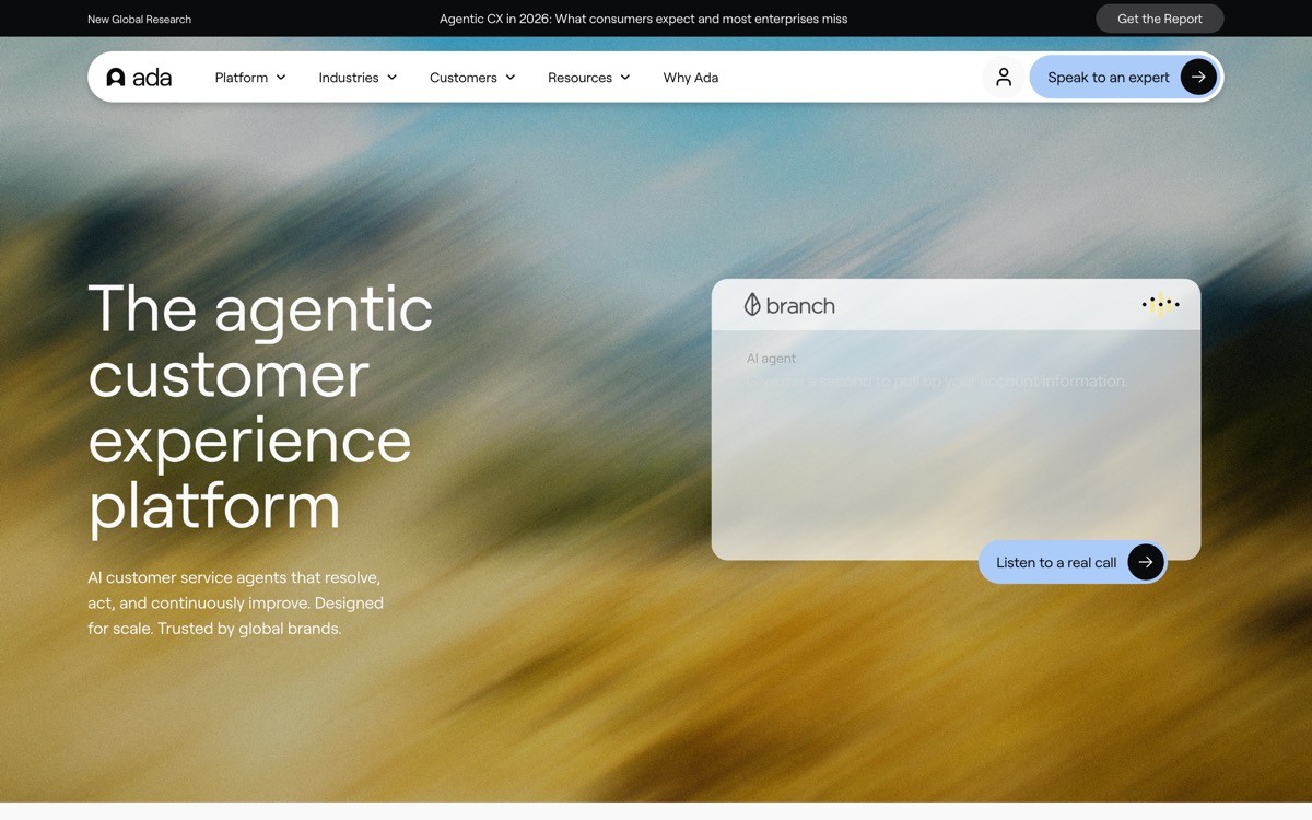 Best AI Customer Support Agent UX with Ada