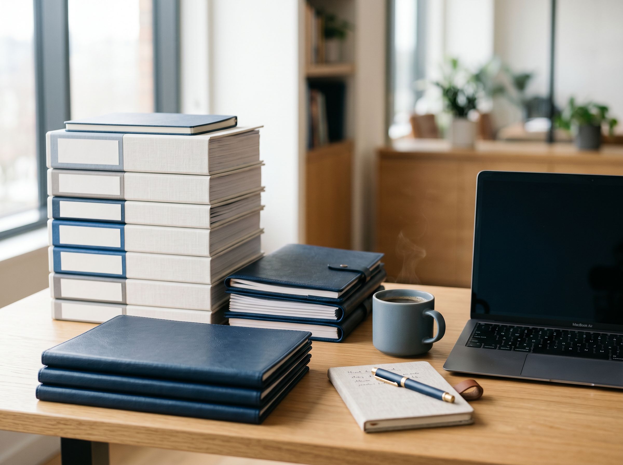 Dossiers classés et ordinateur portable pour un support administratif externalisé