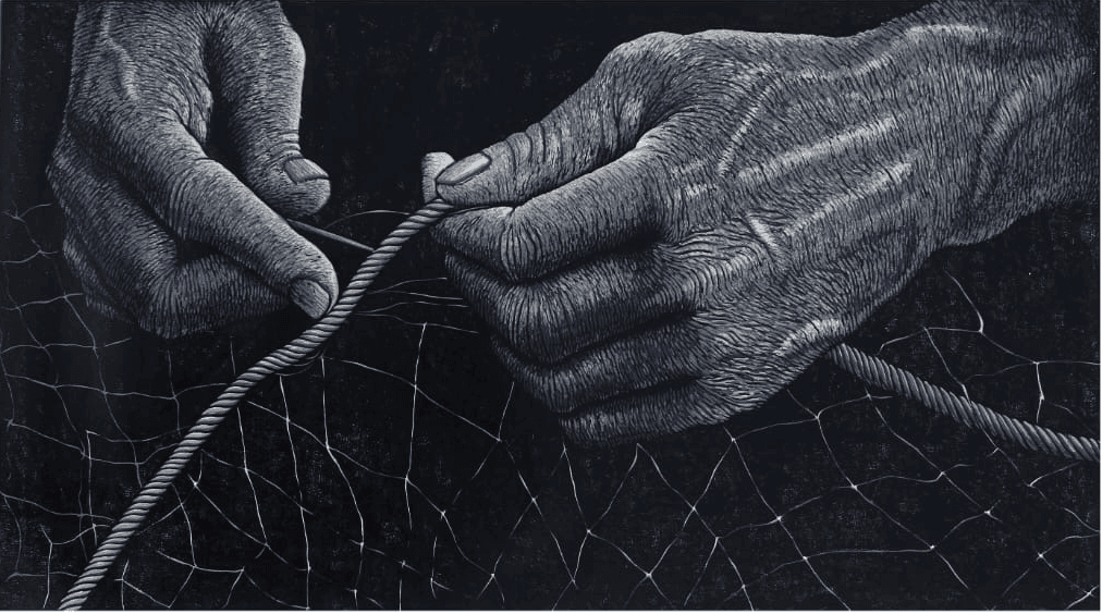 herd of sheep on road painting