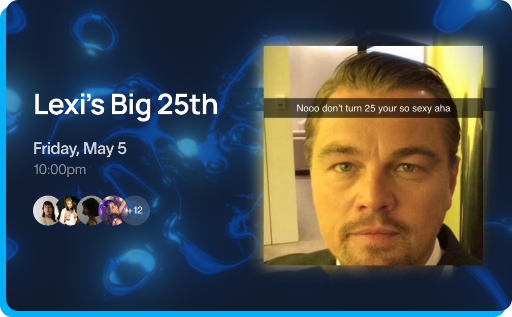 ID card featuring a close-up photo of a person, displaying the name "Leaf's Big 20th" and additional details.