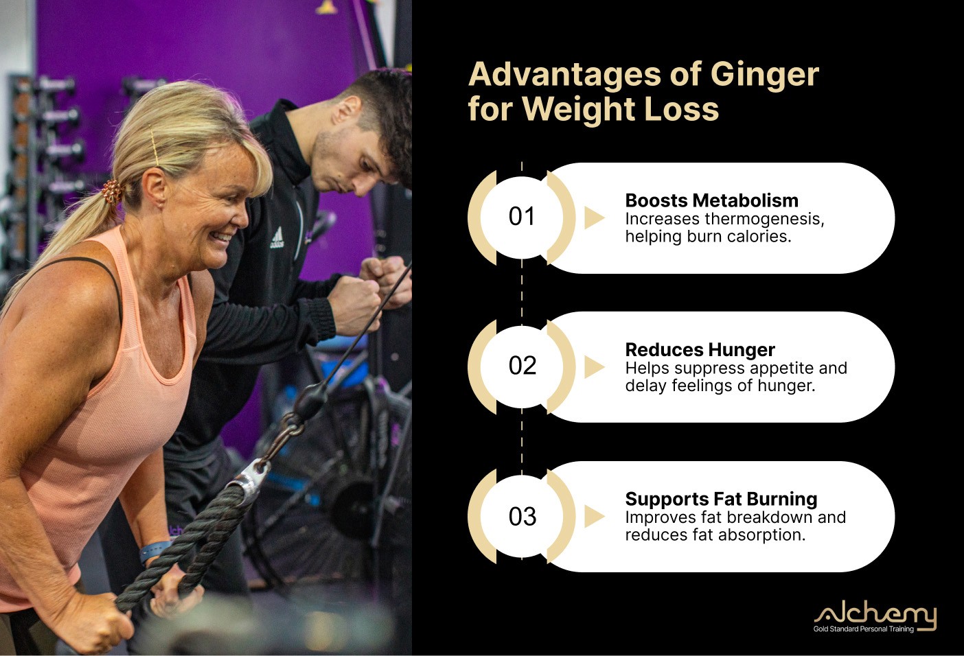 A fitness enthusiast maximising the advantages of ginger for weight loss by cycling at Alchemy private gym.