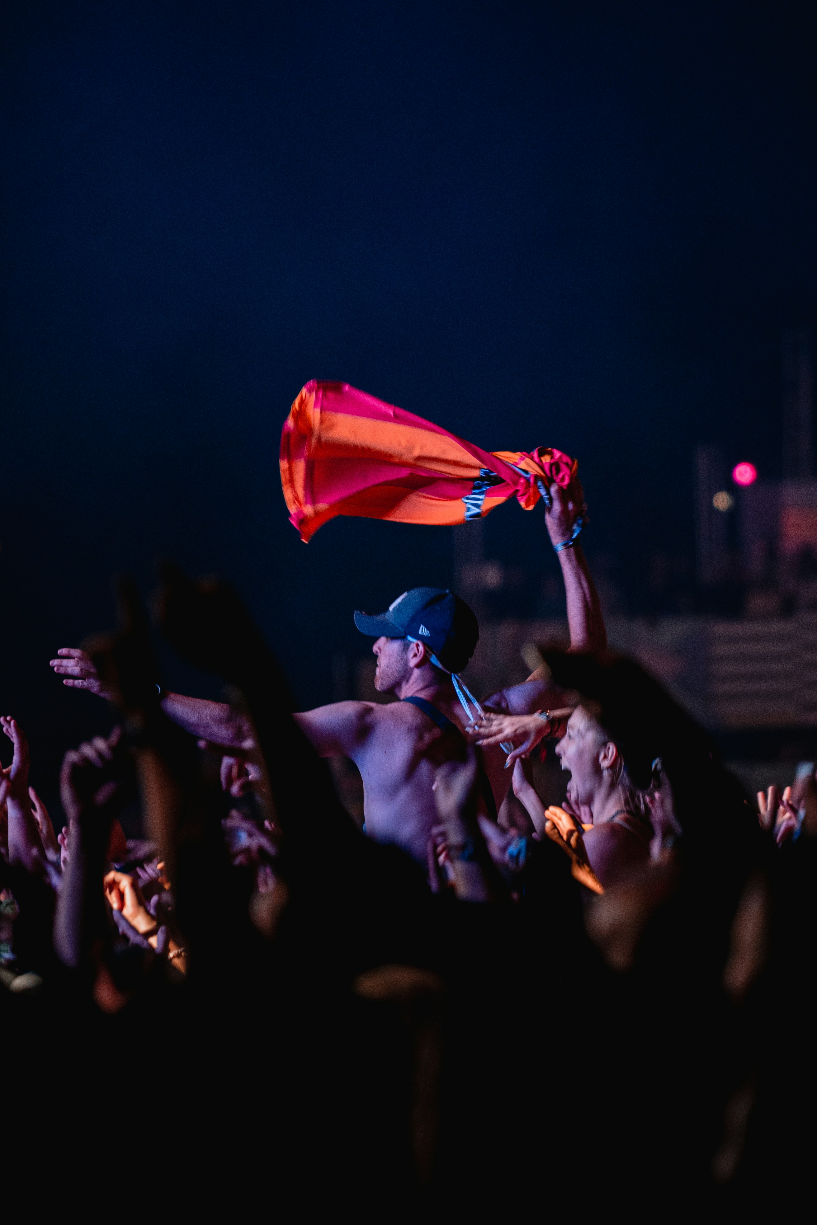 Festival goers at an EDM Festival with RFID wristbands