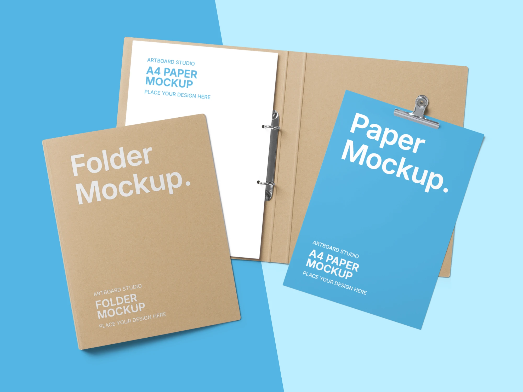 Folder mockup with A4 papers