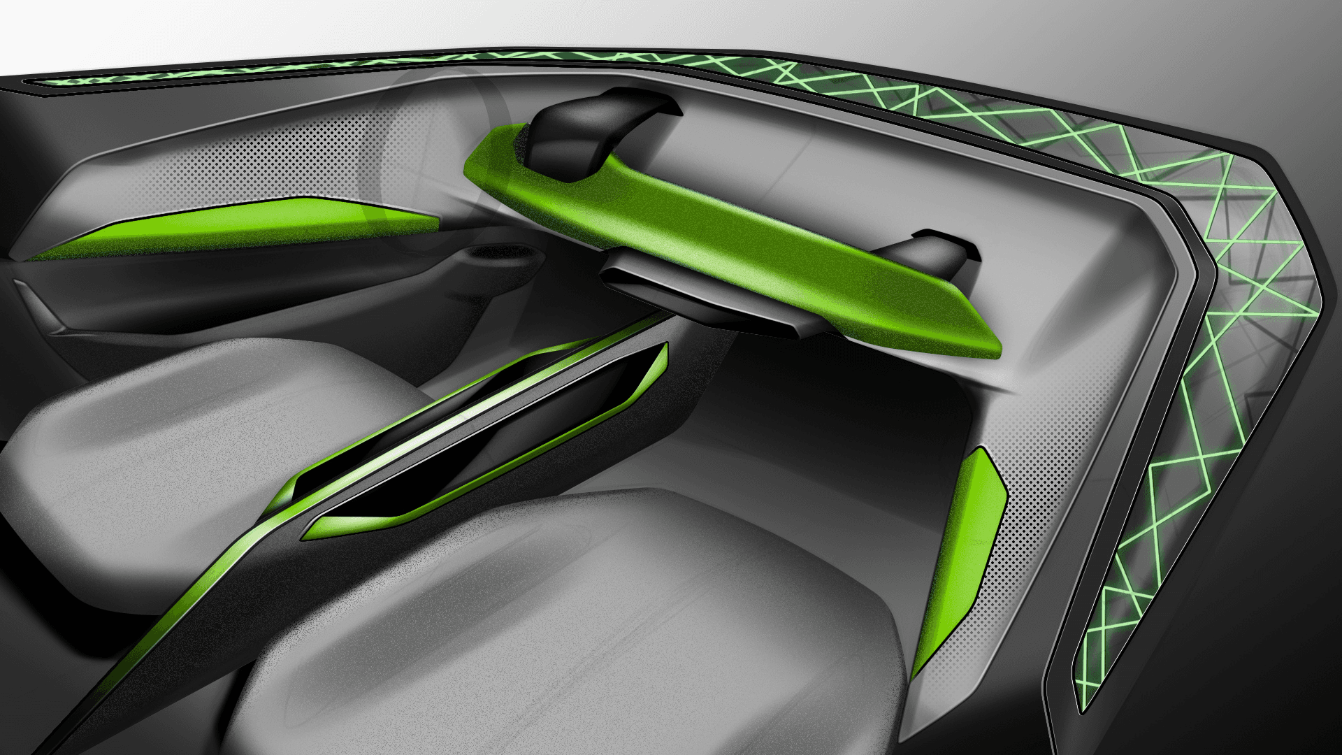 A photoshop 2D sketch of interior design project of a off-road buggy