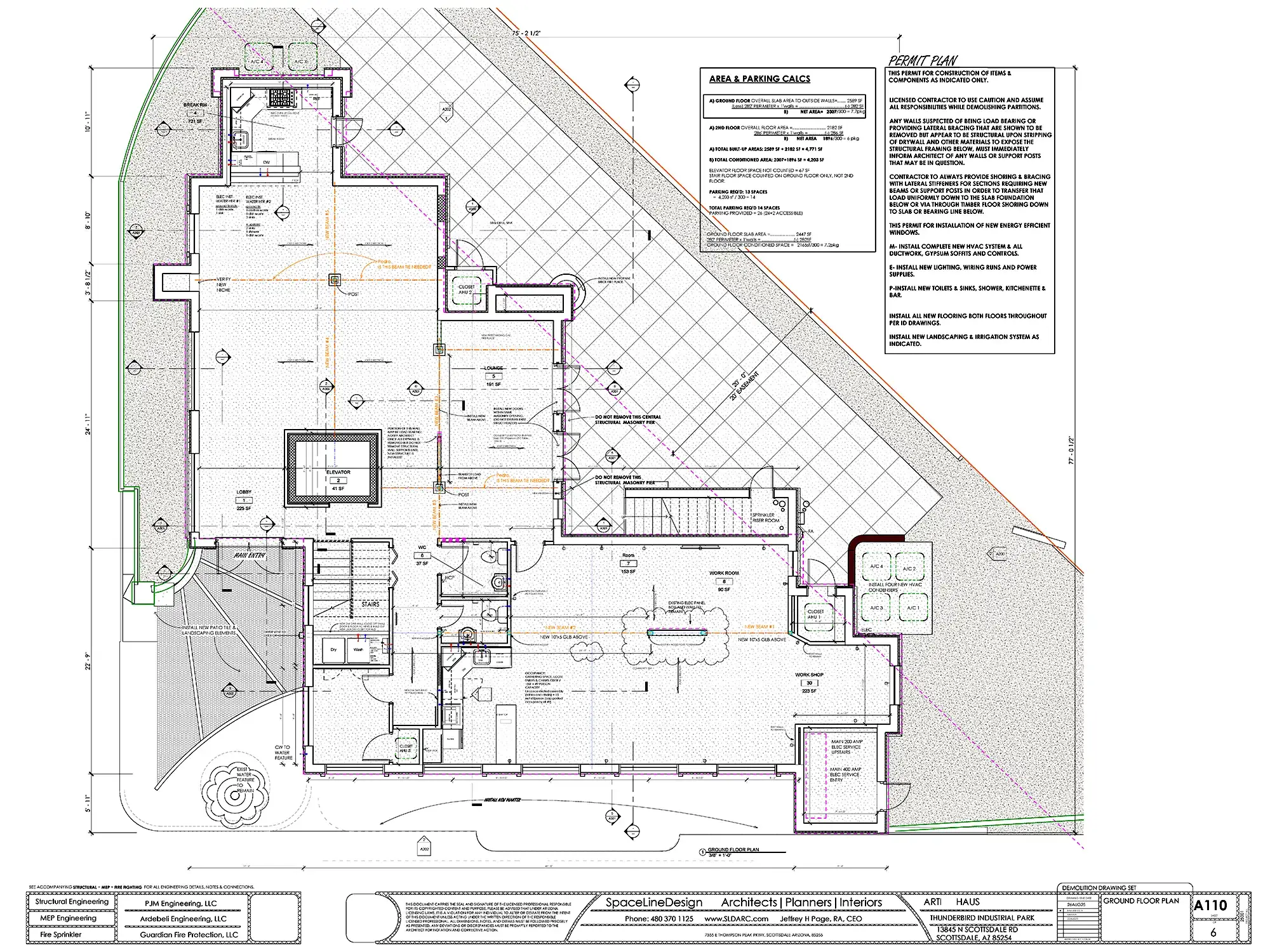 Architectural elevation plans by SpaceLineDesign, SLD Architects in Scottsdale.