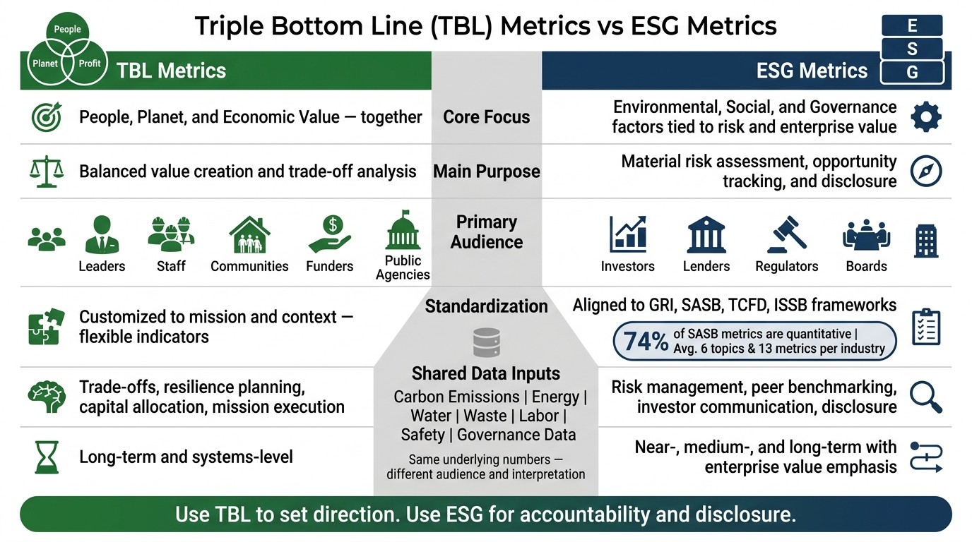 TBL Metrics vs ESG Metrics: Key Differences at a Glance