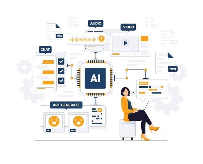 The image depicts a futuristic computer interface showcasing advanced AI technology, featuring visual elements that suggest AI systems and language models at work. The design reflects a blend of computer science and innovative tools, hinting at the ongoing development and research in AI, particularly in cities like San Francisco.