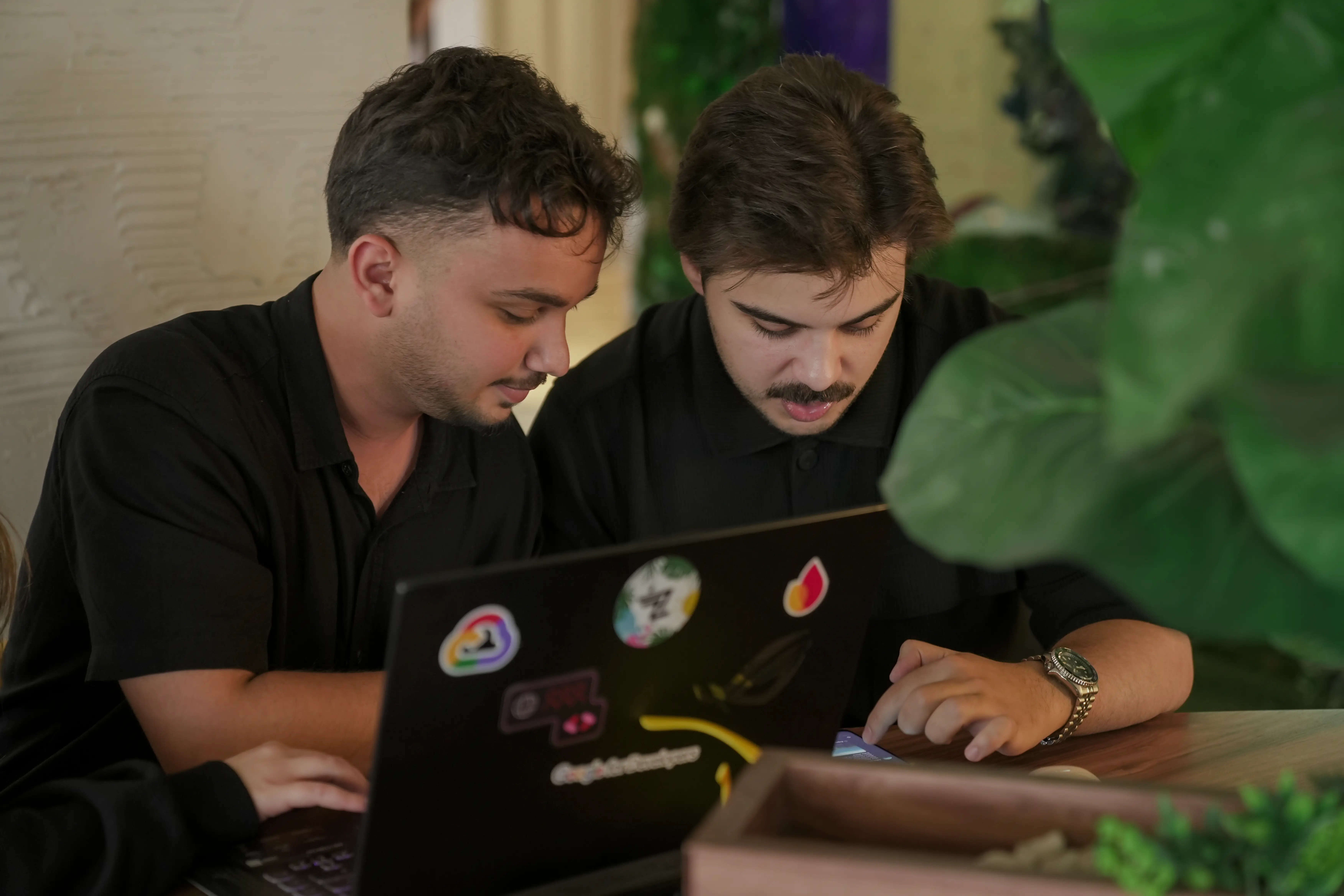 Android developer working on mobile app development at the Neon Apps office