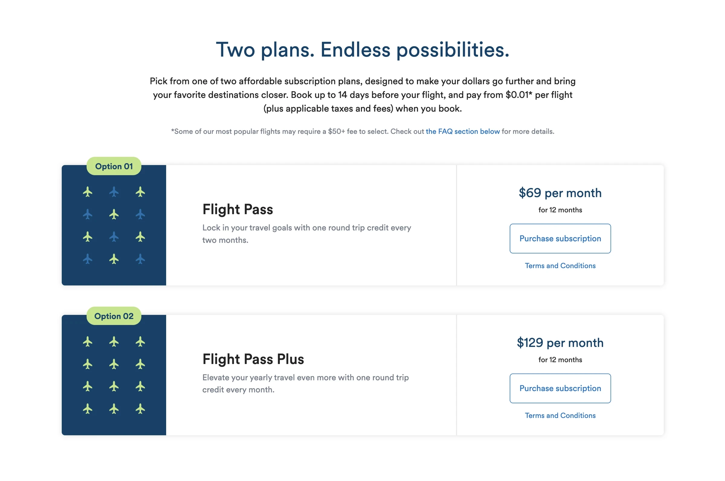 Alaska Flight Pass UI for subscription options