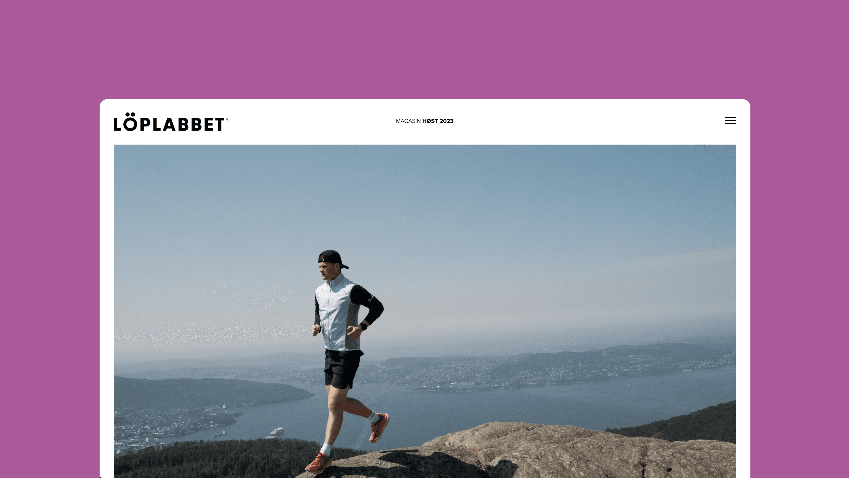The desktop version of the Löplabbet digital magazine on a purple background.