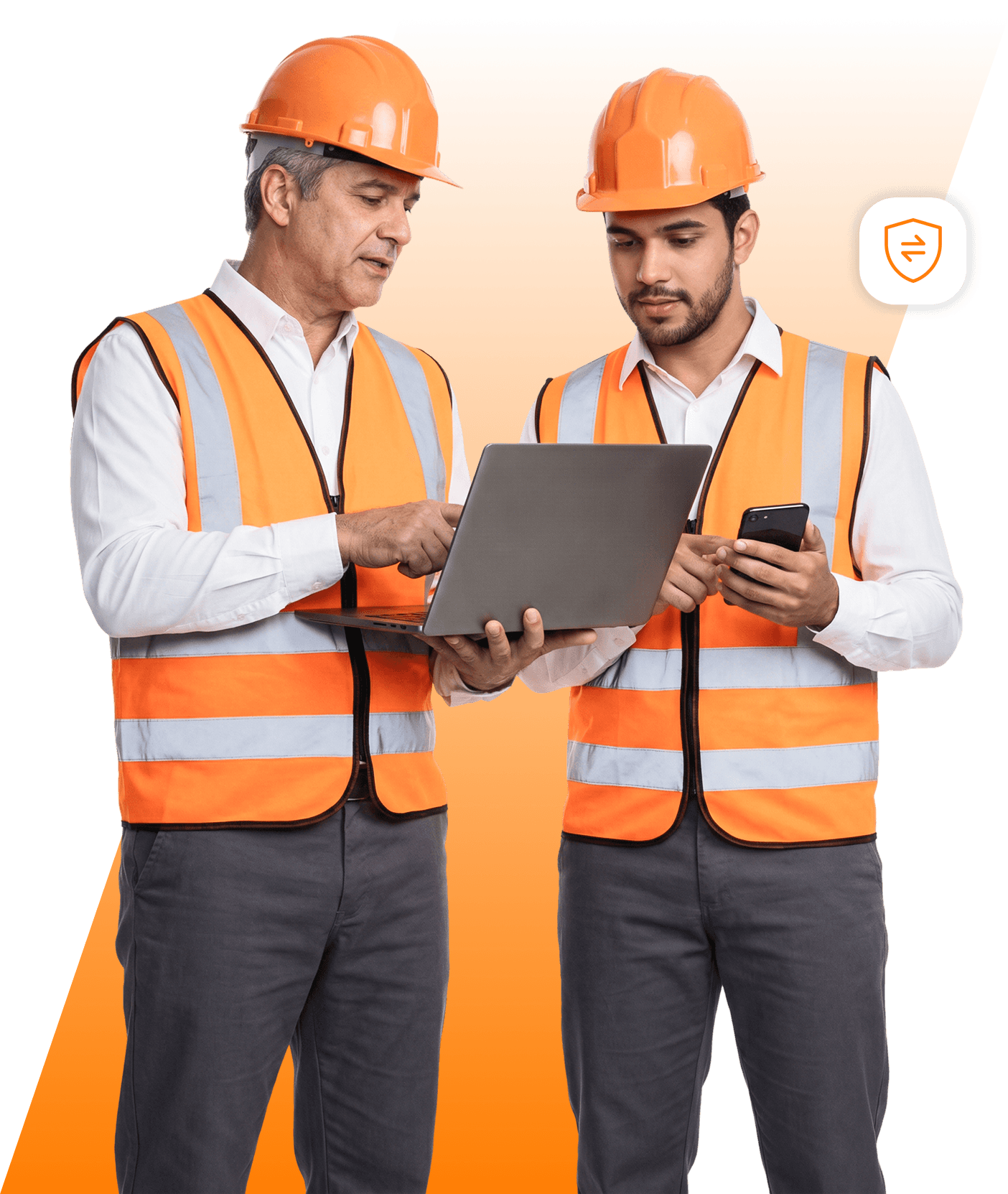 Plataforma GAP Sistemas exibida em desktop, tablet e celular, com duas pessoas usando capacetes, ilustrando a gestão SSMA digital e a segurança do trabalho.