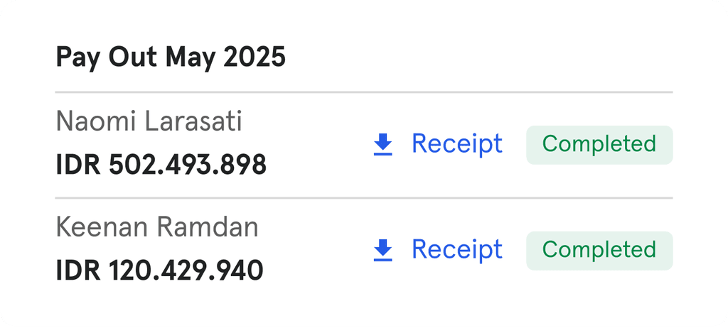 Notification showing payout completed successfully on Durianpay
