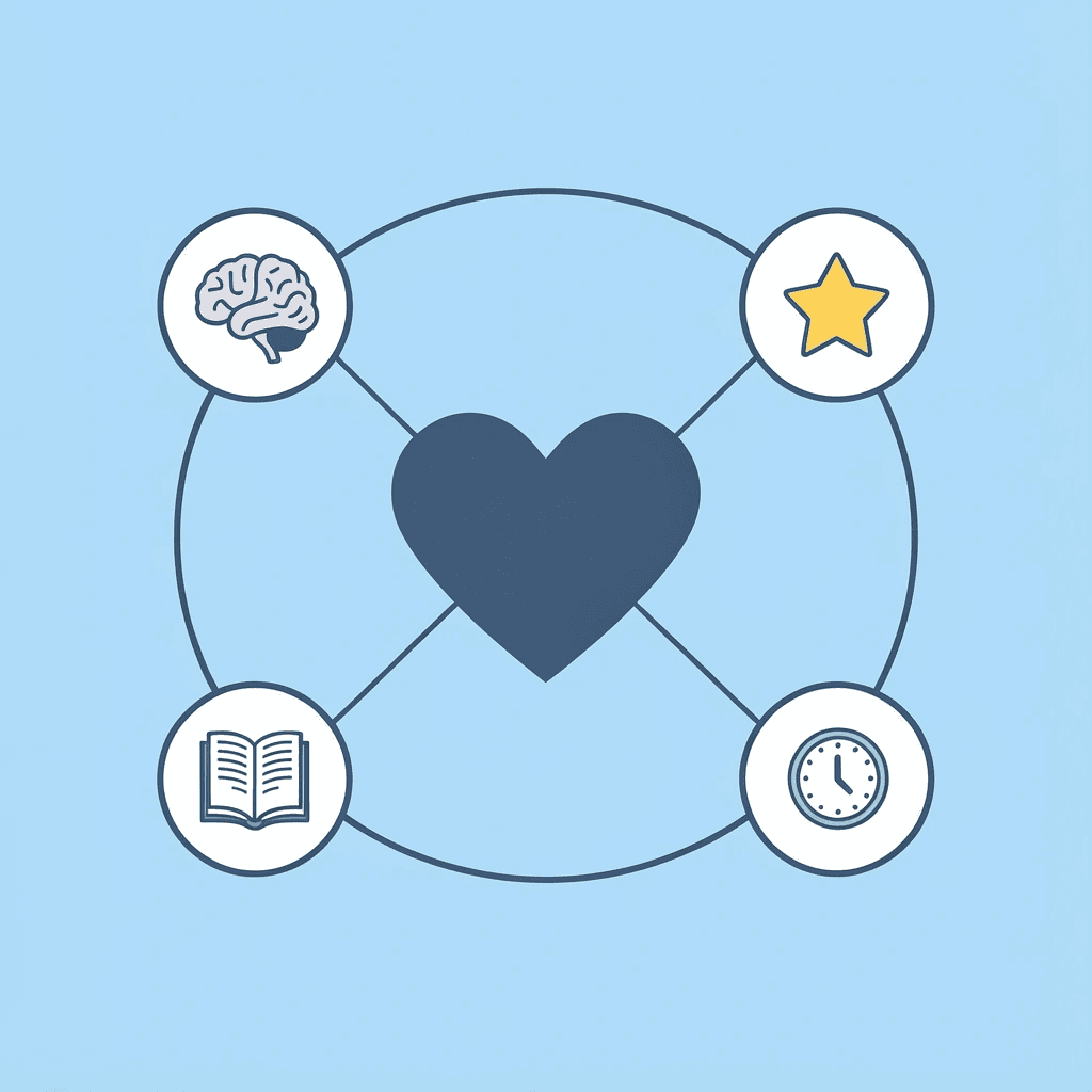  Network diagram with emotional readiness at center connected to four surrounding elements: classroom success, separation skills, feeling management, and learning engagement