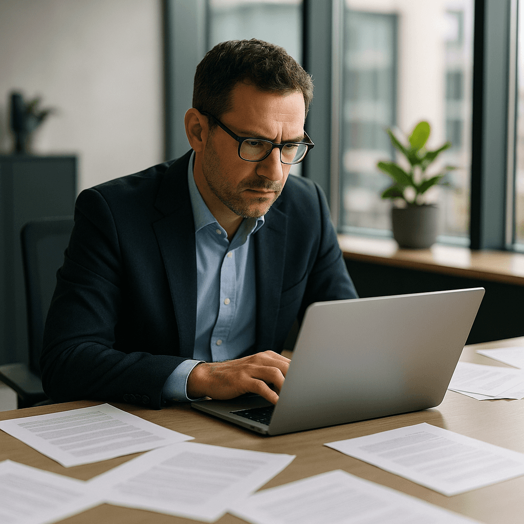 Professional auditing AI-created compliance course on screen