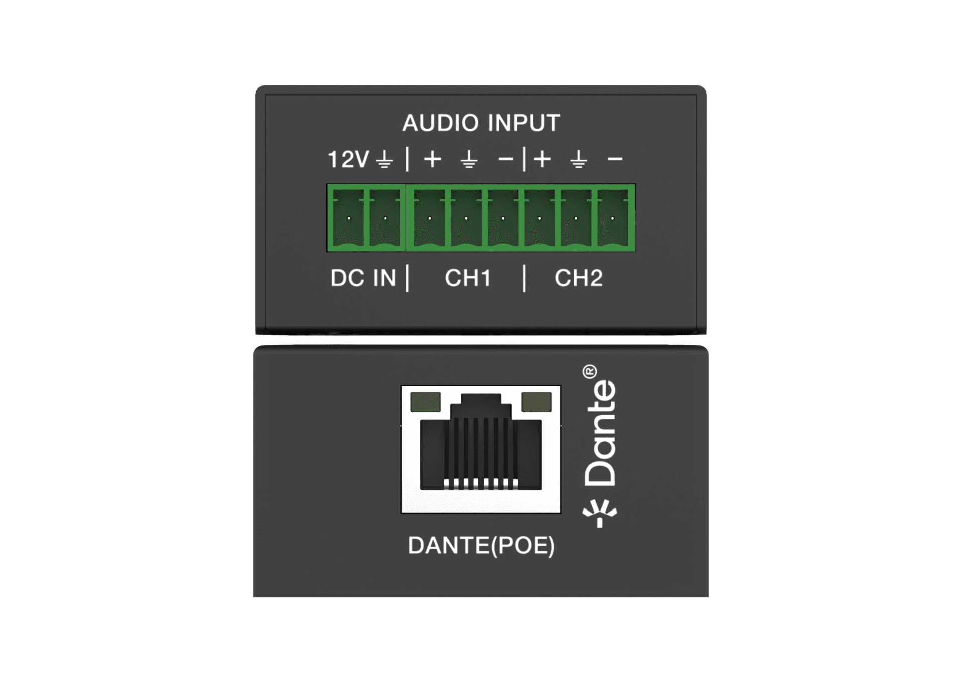 Audio Input DC IN CH1 CH2 Dante(PoE)