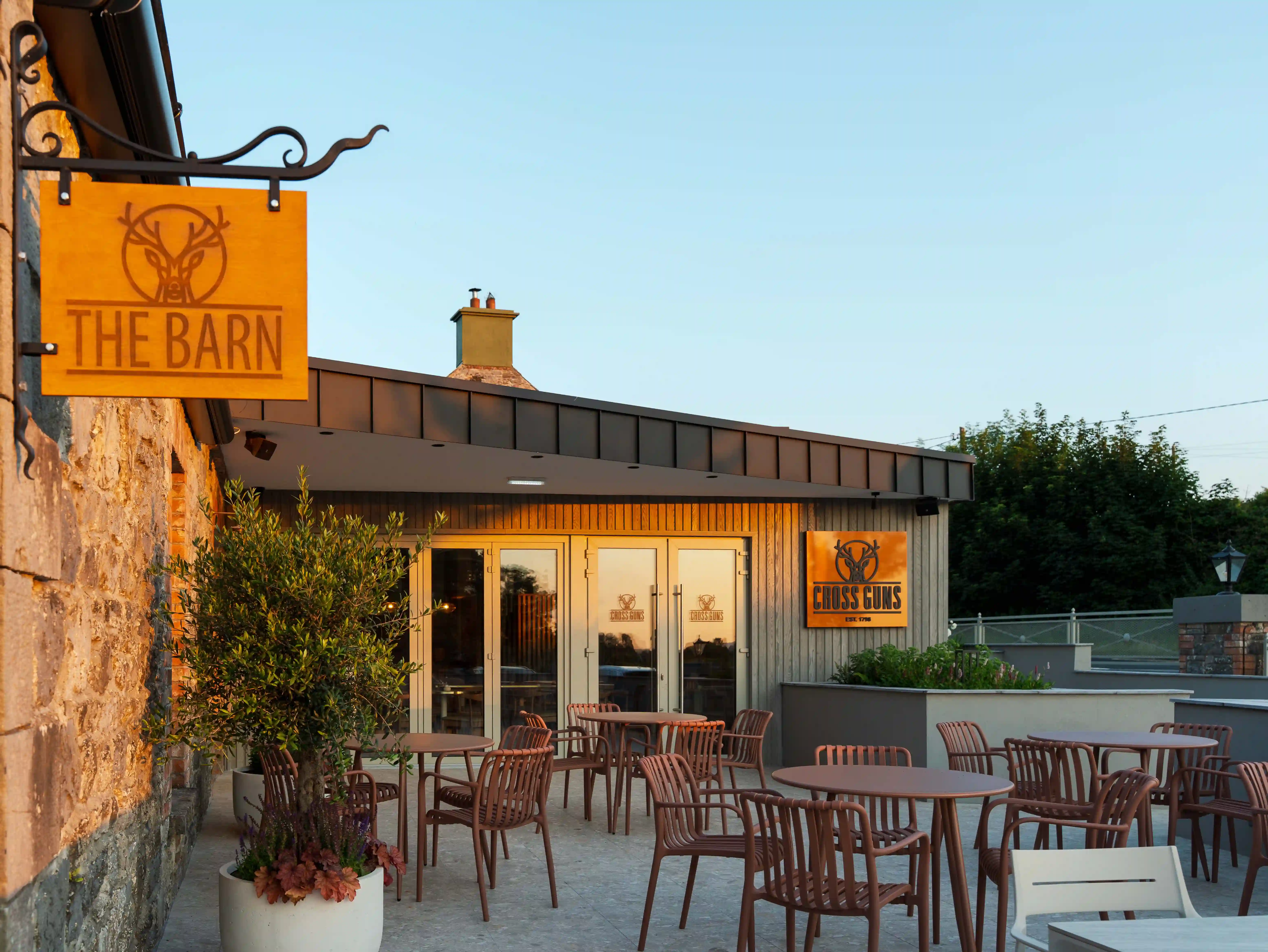 Outside the Barn at the Cross Guns on a sunny evening.