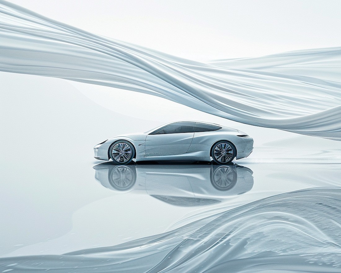 A car with abstract stripes top and bottom