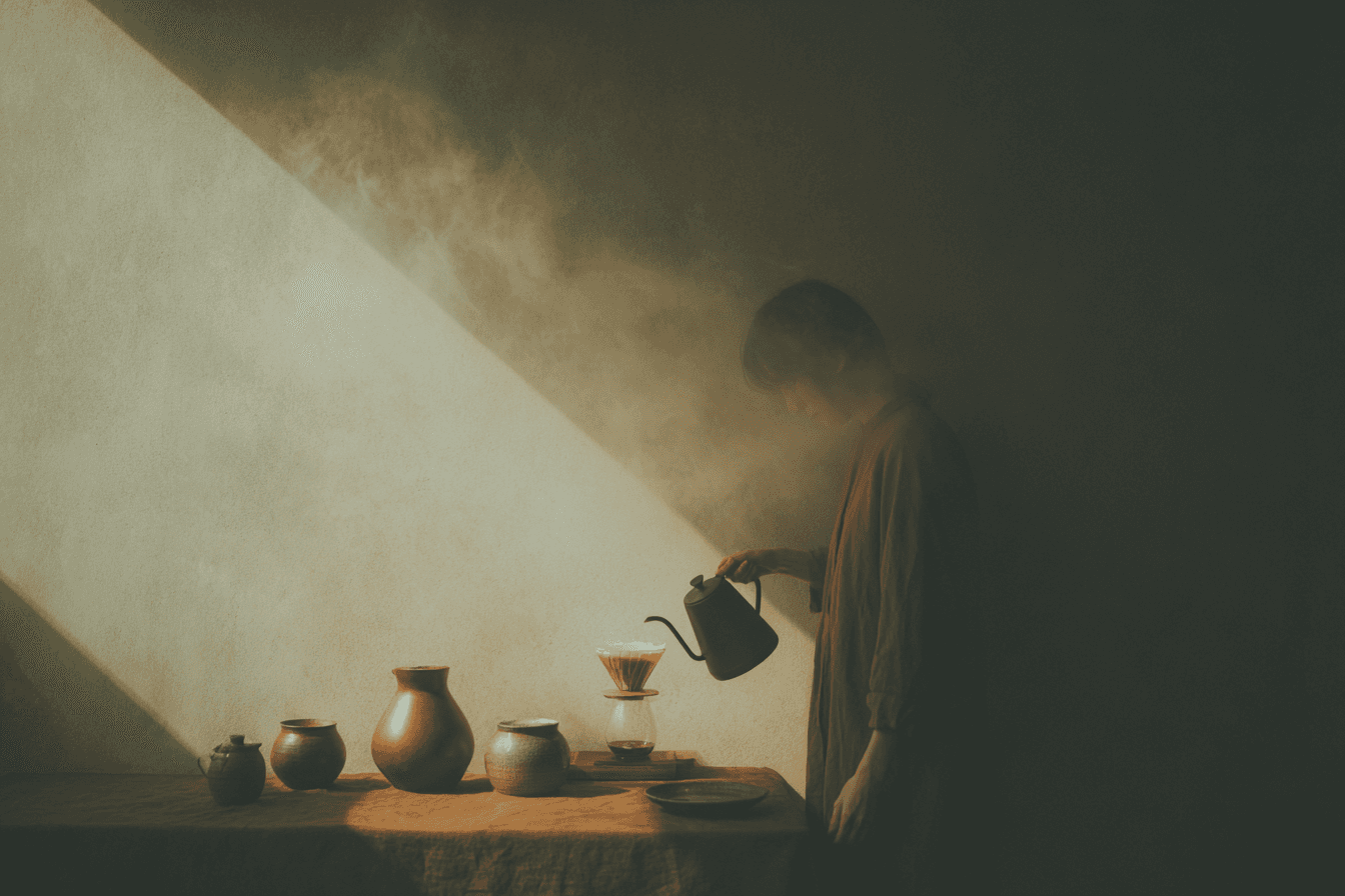person gently pouring hot water into V60 dripper