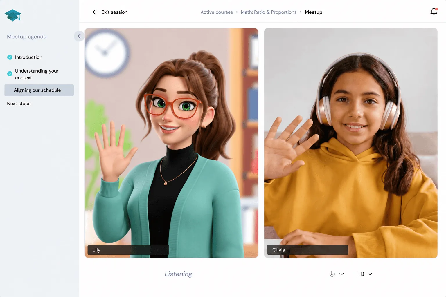 Student meeting with Neomind's AI math tutor during a personalized online math lesson.
